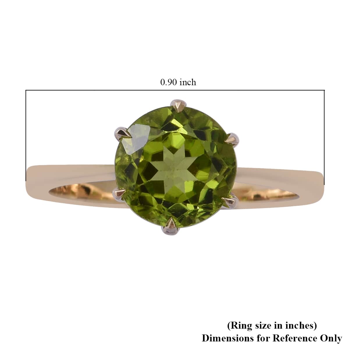 LUXORO Premium Peridot Solitaire Ring in 10K Yellow Gold (Size 9.0) 2.15 Grams 2.25 ctw image number 4