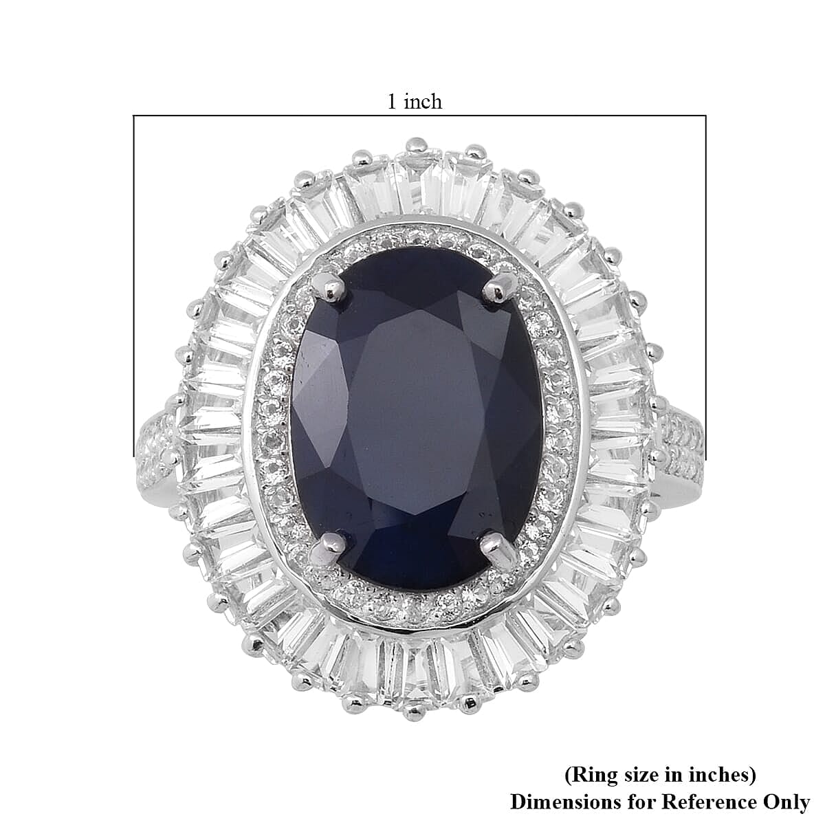 Madagascar Blue Sapphire and White Topaz Cocktail Ring in Platinum Over Sterling Silver (Size 10.0) 7.25 Grams 10.85 ctw