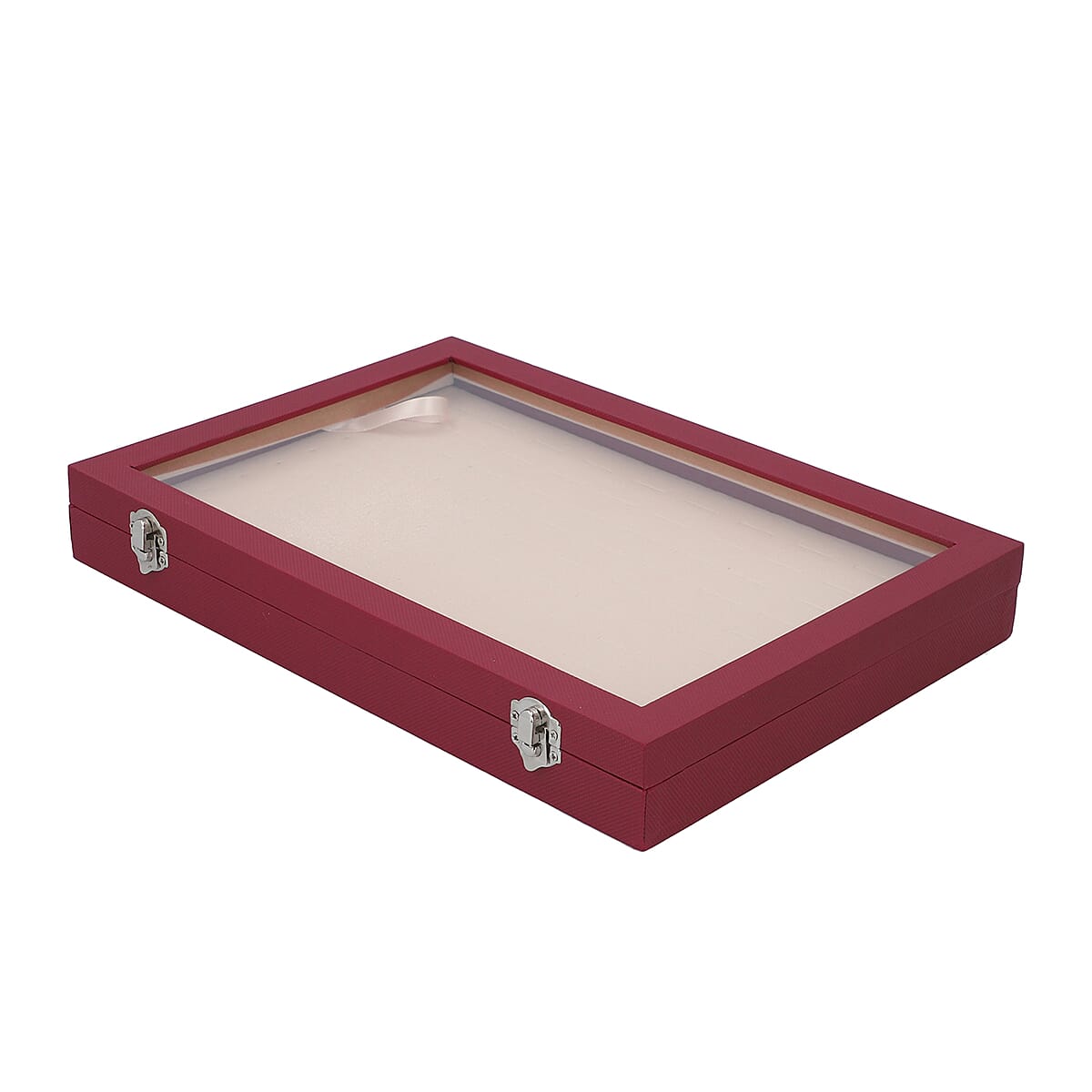 Wine Red Leatherette Paper 100 Slot Ring Box with Anti Tarnish Lining & Latch Clasp image number 2