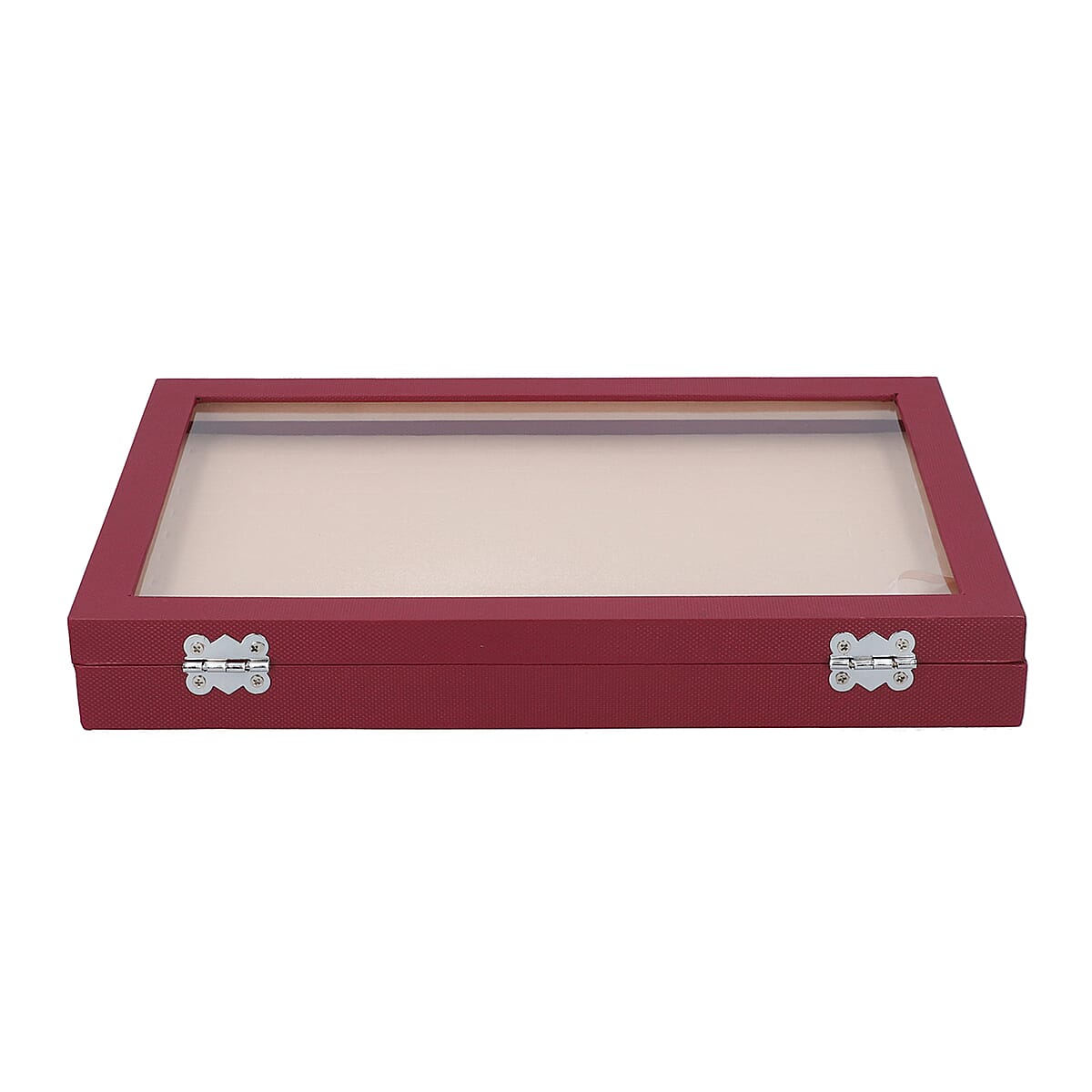 Wine Red Leatherette Paper 100 Slot Ring Box with Anti Tarnish Lining & Latch Clasp image number 3