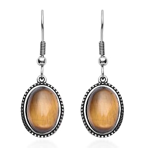 South African Yellow Tiger's Eye Dangle Earrings in Stainless Steel 8.20 ctw