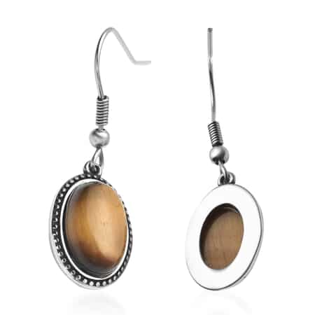 Yellow Tiger's Eye Dangle Earrings in Stainless Steel 8.20 ctw image number 3