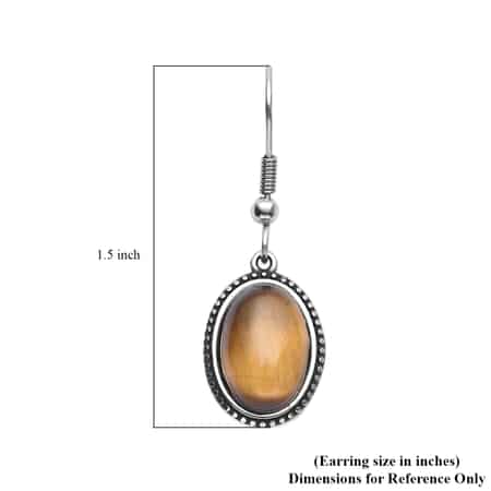 Yellow Tiger's Eye Dangle Earrings in Stainless Steel 8.20 ctw image number 4