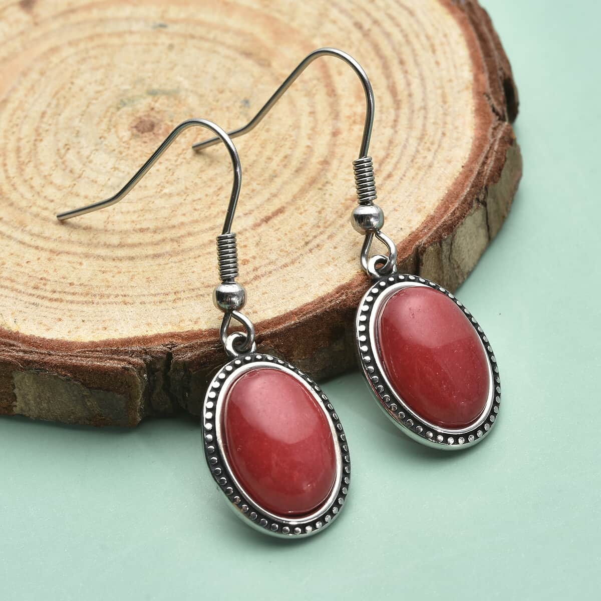 Simulated Red Carnelian Dangle Earrings in Stainless Steel 7.60 ctw image number 1