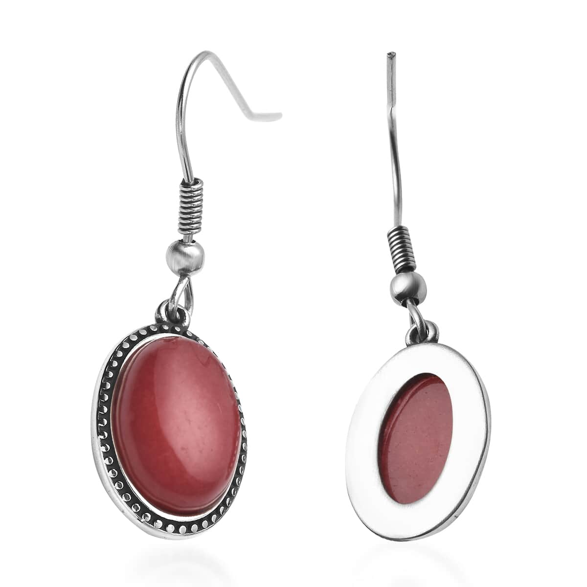 Simulated Red Carnelian Dangle Earrings in Stainless Steel 7.60 ctw image number 3