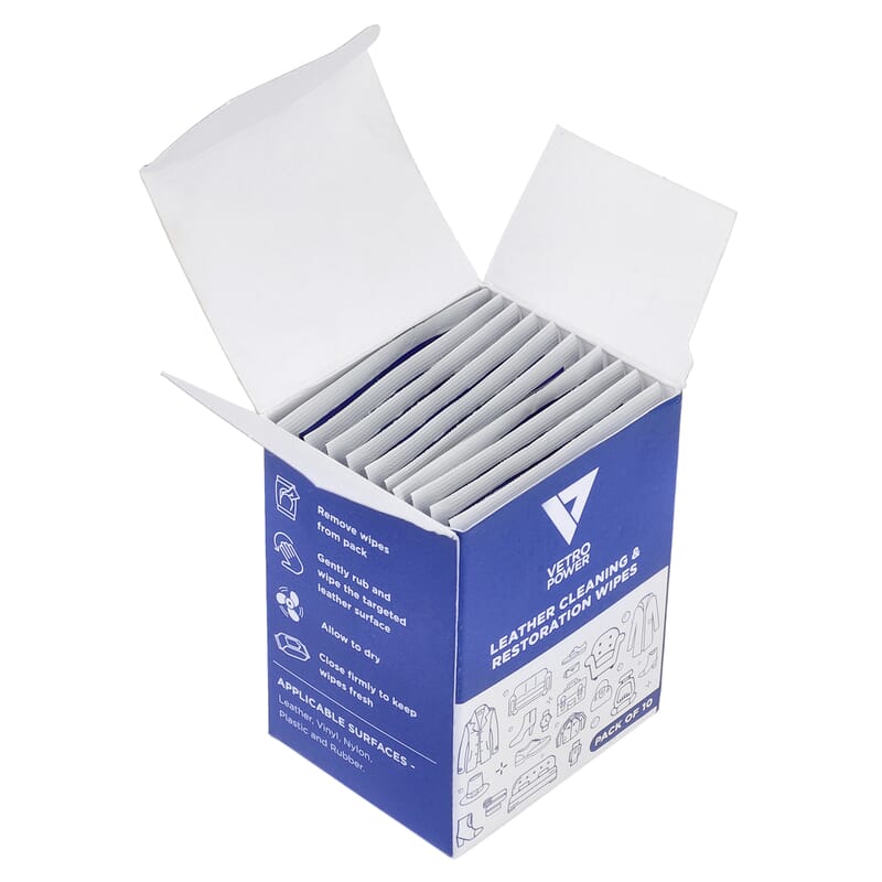 Pack of 10 -Vetro Power Leather Restoration Wipes - White