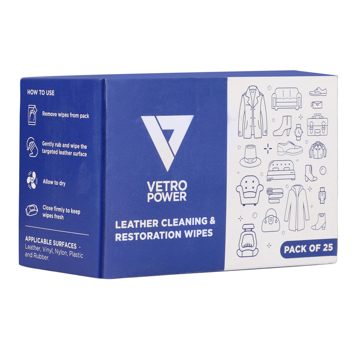 Pack of 25 -Vetro Power Leather Restoration Wipes - White image number 0