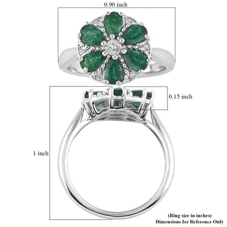 AAA Kagem Emerald and White Zircon Flower Ring in Rhodium Over Sterling Silver (Size 7.0) 1.25 ctw image number 5