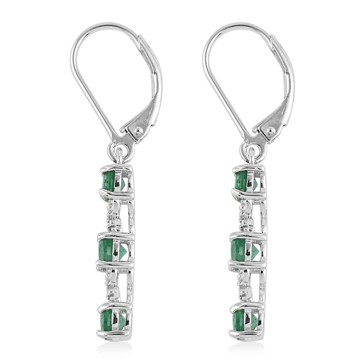 AAA Kagem Emerald and White Zircon Dangle Earrings in Rhodium Over Sterling Silver 2.05 ctw image number 3
