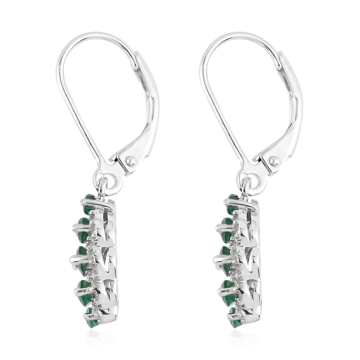 AAA Kagem Emerald and Natural White Zircon Earrings in Rhodium Over Sterling Silver 1.50 ctw image number 3