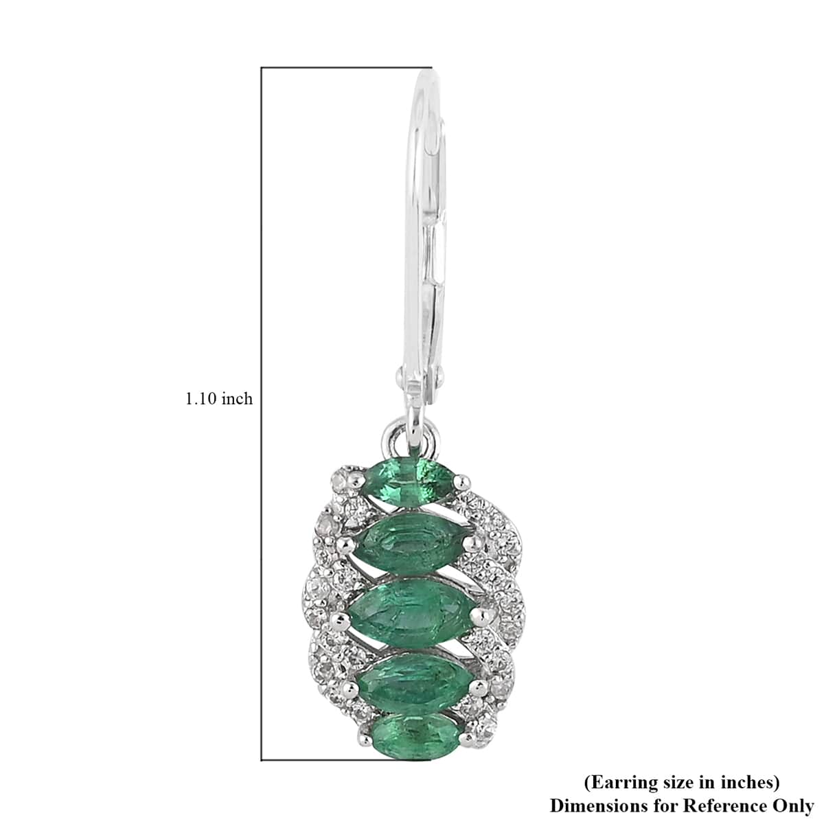 AAA Kagem Emerald and Natural White Zircon Earrings in Rhodium Over Sterling Silver 1.50 ctw image number 4