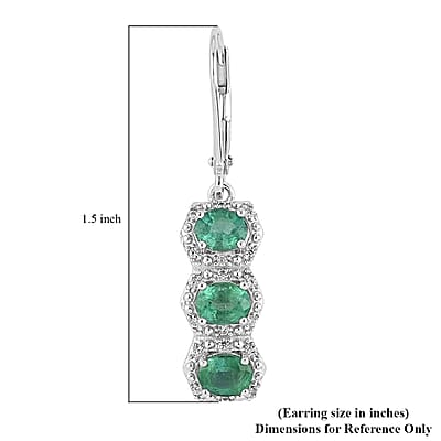 AAA Kagem Emerald and White Zircon Dangle Earrings in Rhodium Over Sterling Silver 2.25 ctw