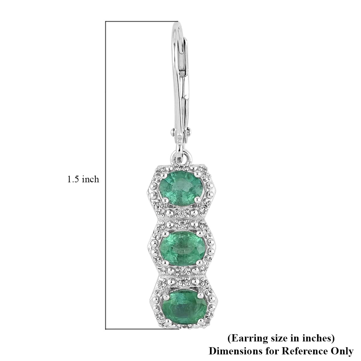 AAA Kagem Emerald and White Zircon Dangle Earrings in Rhodium Over Sterling Silver 2.25 ctw image number 4