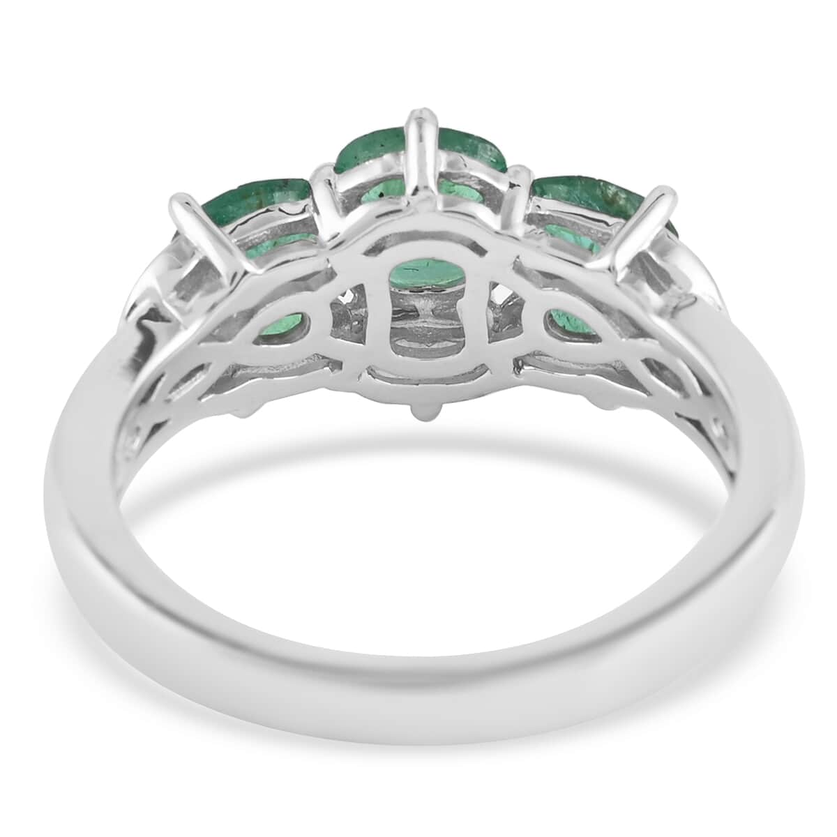 AAA Kagem Zambian Intense Green Emerald and Natural White Zircon Ring in Rhodium Over Sterling Silver (Size 6.0) 1.60 ctw image number 4