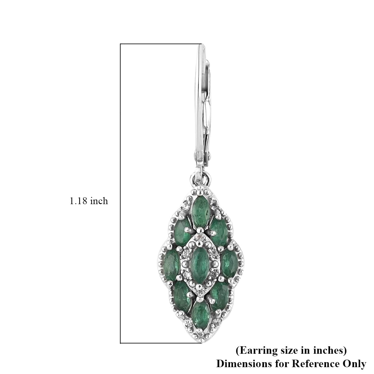 AAA Kagem Zambian Intense Green Emerald and Natural White Zircon Dangle Earrings in Rhodium Over Sterling Silver 1.35 ctw image number 4