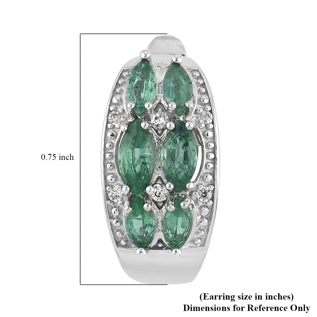 AAA Kagem Emerald and Natural White Zircon Fashion Hoop Earrings in Rhodium Over Sterling Silver 1.15 ctw image number 4