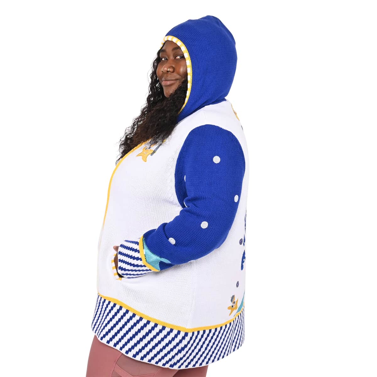 WHOOPI GOLDBERG Holiday Collection Hannukah Octopus Sweater - 1X (MADE IN THE USA) , Women's Cotton Sweater , Ladies Hooded Sweater image number 3