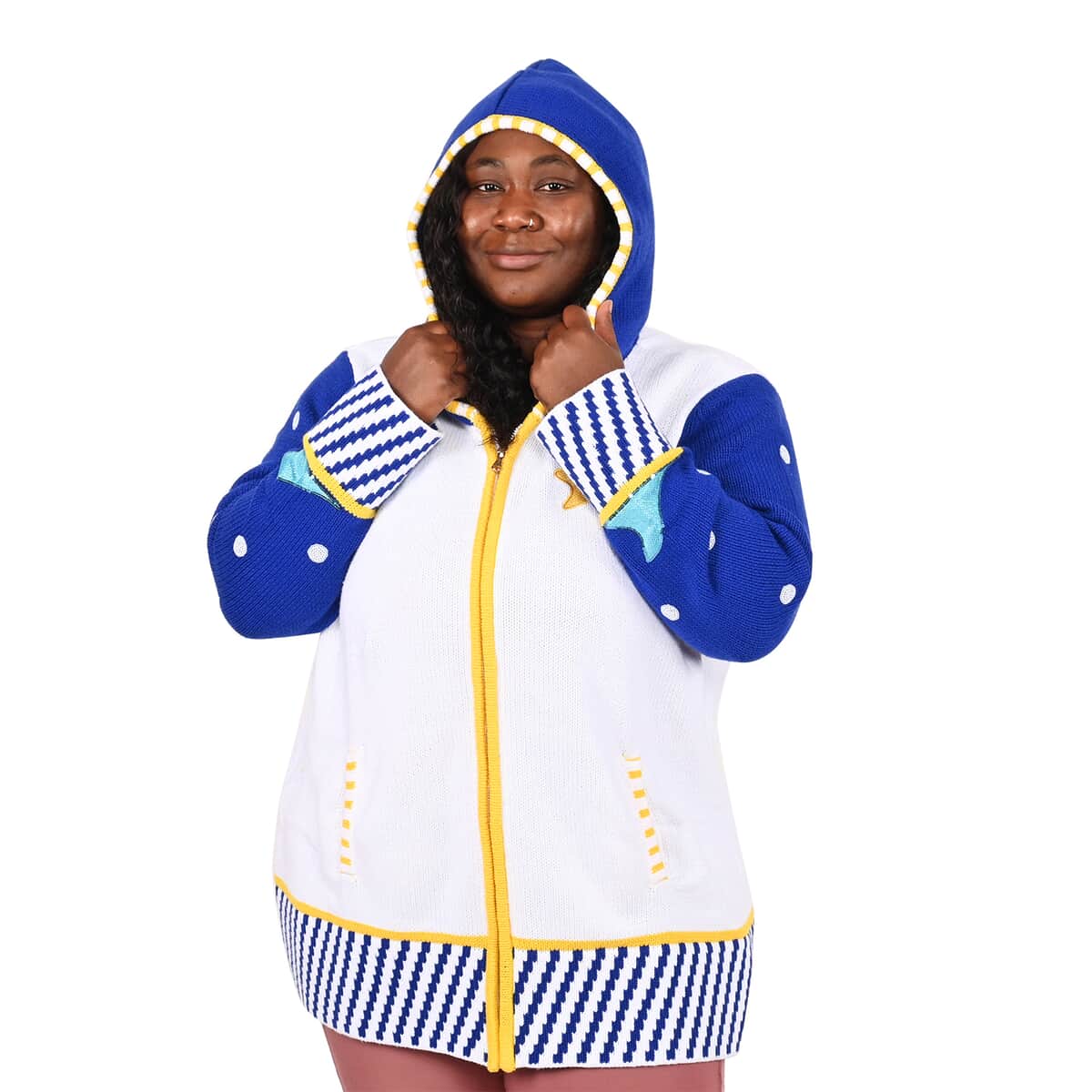 WHOOPI GOLDBERG Holiday Collection Hannukah Octopus Sweater – 2X (MADE IN THE USA) | Women's Cotton Sweater | Ladies Hooded Sweater image number 2