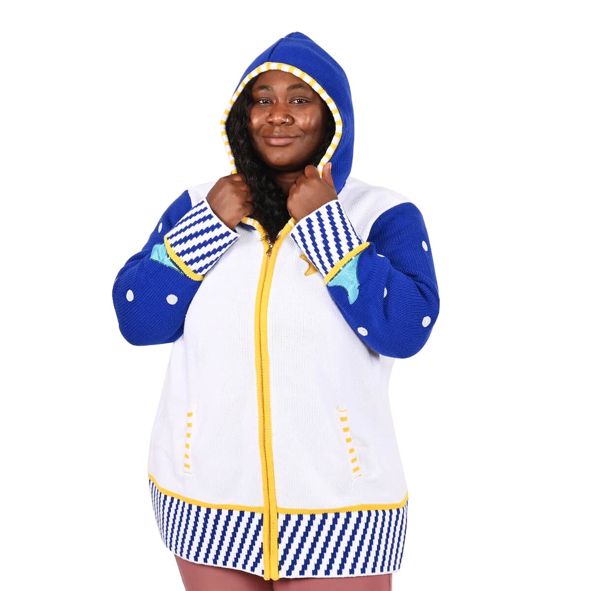 WHOOPI GOLDBERG Holiday Collection Hannukah Octopus Sweater - 3X (MADE IN THE USA) , Women's Cotton Sweater , Ladies Hooded Sweater image number 2