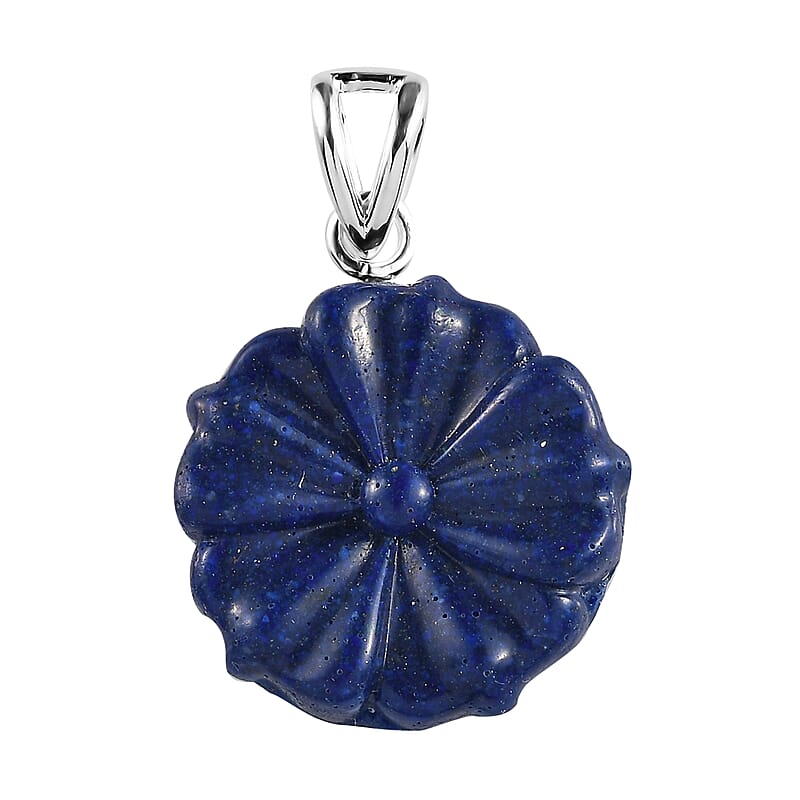 Constituted Lapis Lazuli Carved Fancy Pendant in Sterling Silver 13.25 ctw