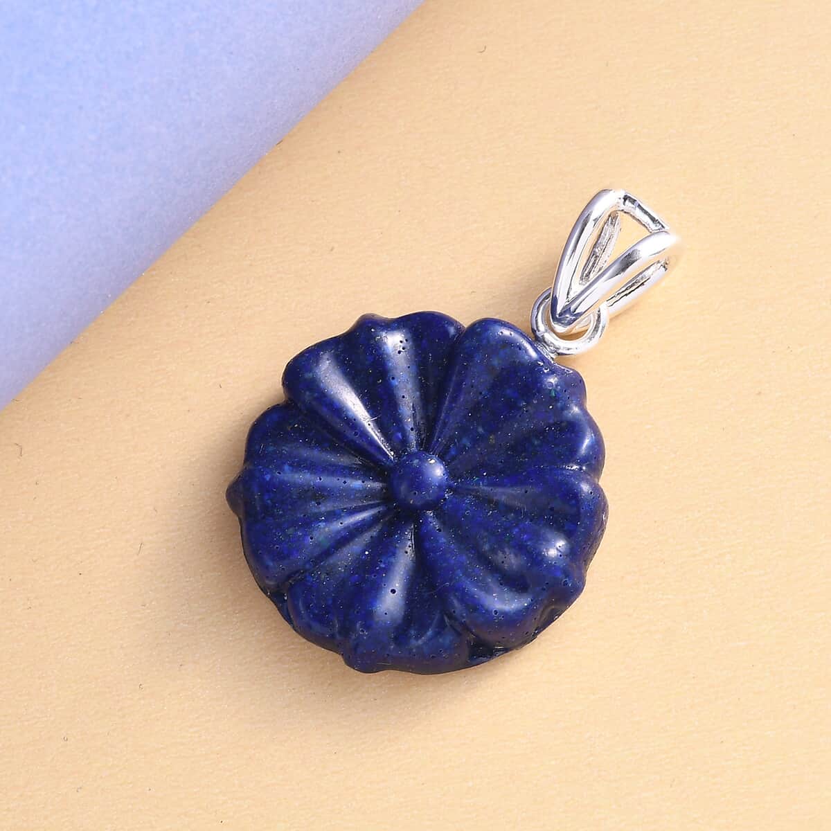 Freshened Lapis Lazuli Carved Fancy Pendant in Sterling Silver 13.25 ctw image number 1