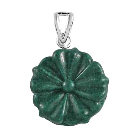 Constituted Malachite Carved Floral Pendant in Sterling Silver 17.00 ctw image number 0