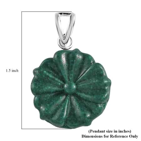 Constituted Malachite Carved Floral Pendant in Sterling Silver 17.00 ctw image number 4
