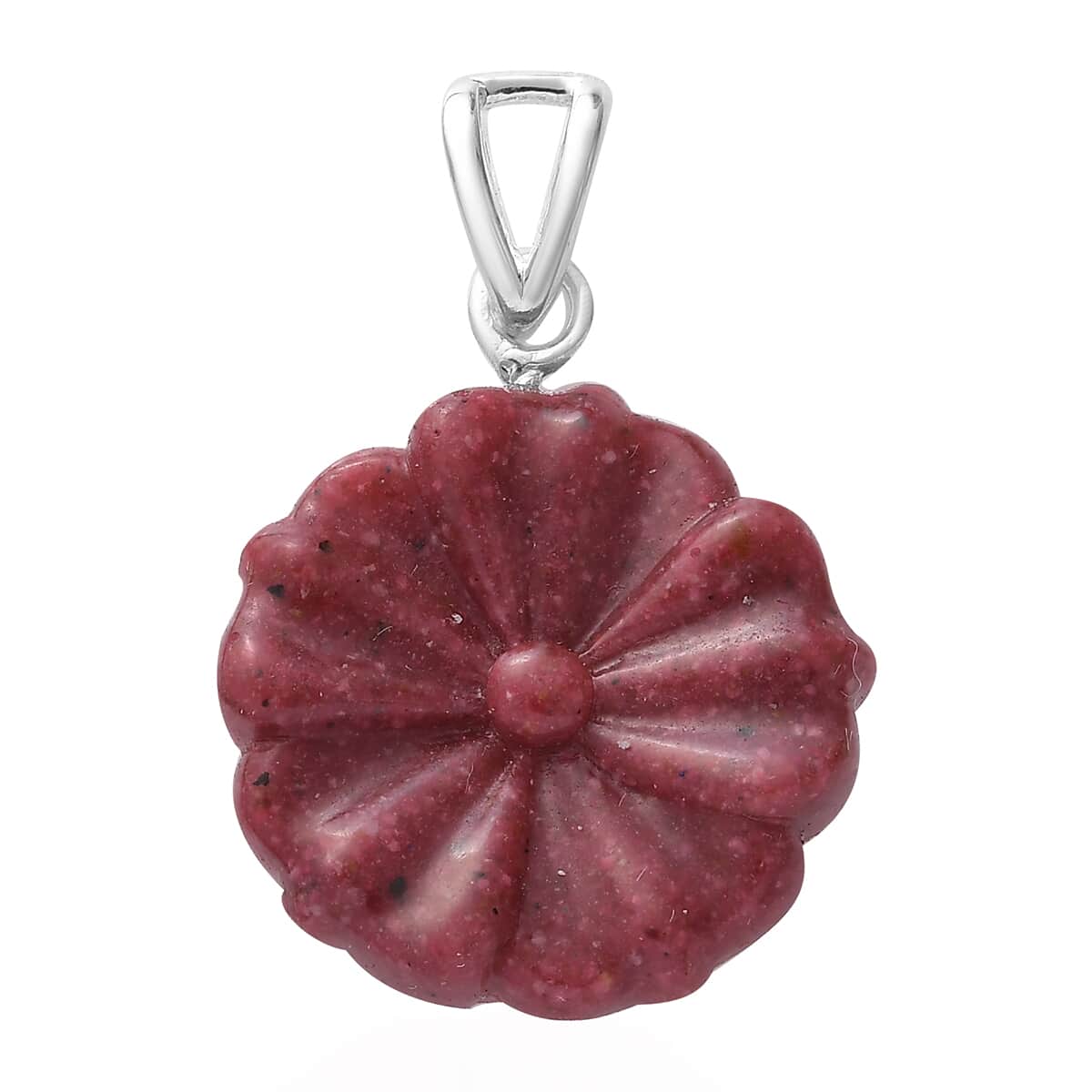 Constituted Thulite Carved Floral Pendant in Sterling Silver 13.15 ctw image number 0