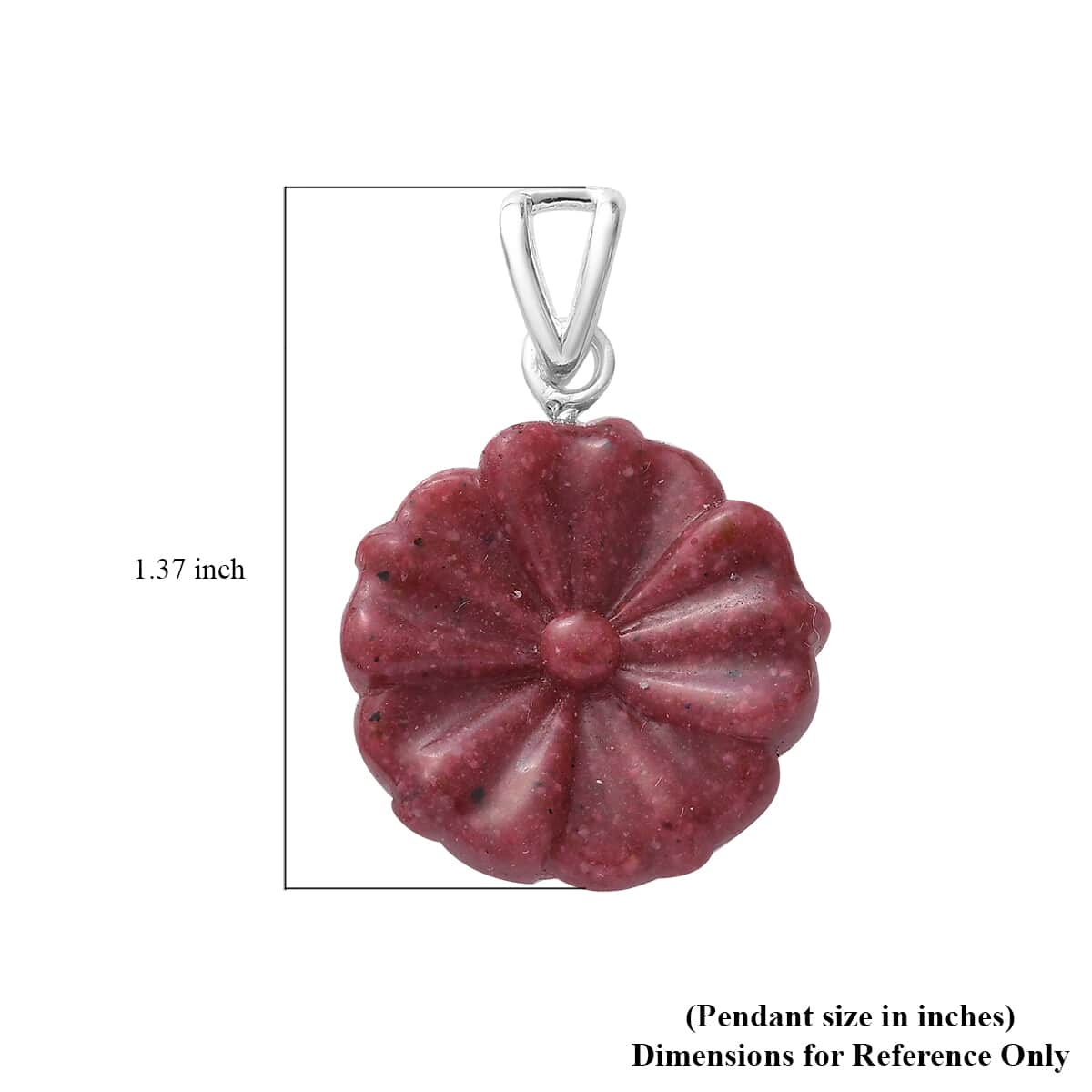 Constituted Thulite Carved Floral Pendant in Sterling Silver 13.15 ctw image number 4