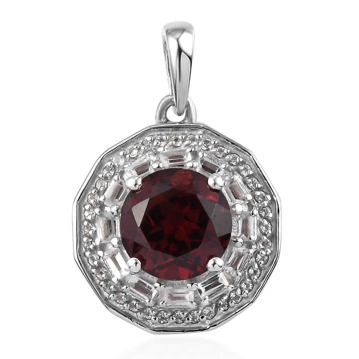 Mozambique Garnet and White Topaz January Birthstone Flower Pendant in Platinum Over Sterling Silver 2.60 ctw image number 0