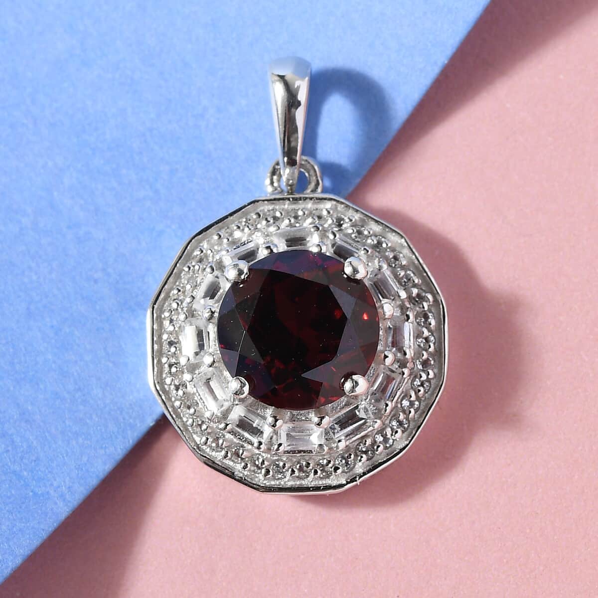 Mozambique Garnet and White Topaz January Birthstone Flower Pendant in Platinum Over Sterling Silver 2.60 ctw image number 1