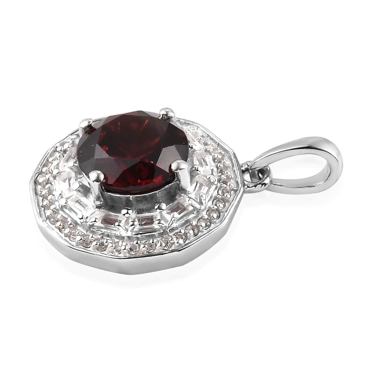 Mozambique Garnet and White Topaz January Birthstone Flower Pendant in Platinum Over Sterling Silver 2.60 ctw image number 3