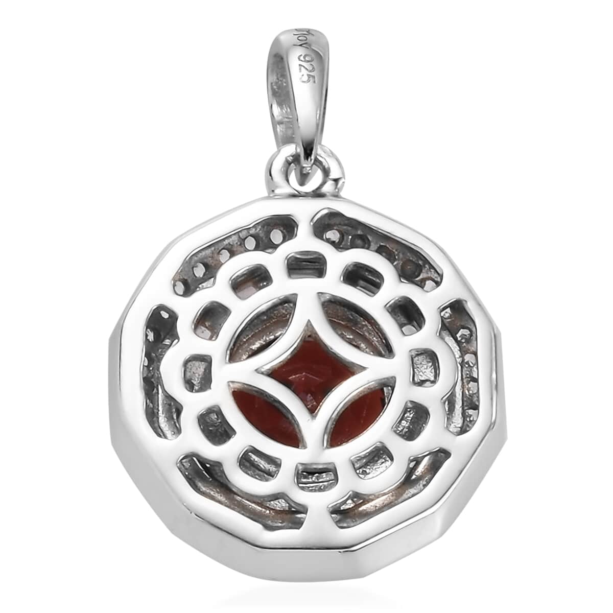 Mozambique Garnet and White Topaz January Birthstone Flower Pendant in Platinum Over Sterling Silver 2.60 ctw image number 4