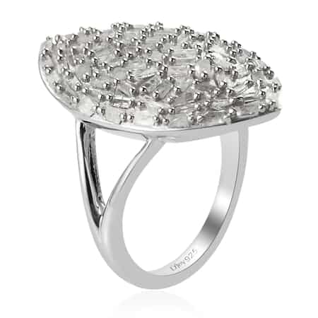 Diamond Elongated Ring in Platinum Over Sterling Silver (Size 6.0) 1.00 ctw image number 3