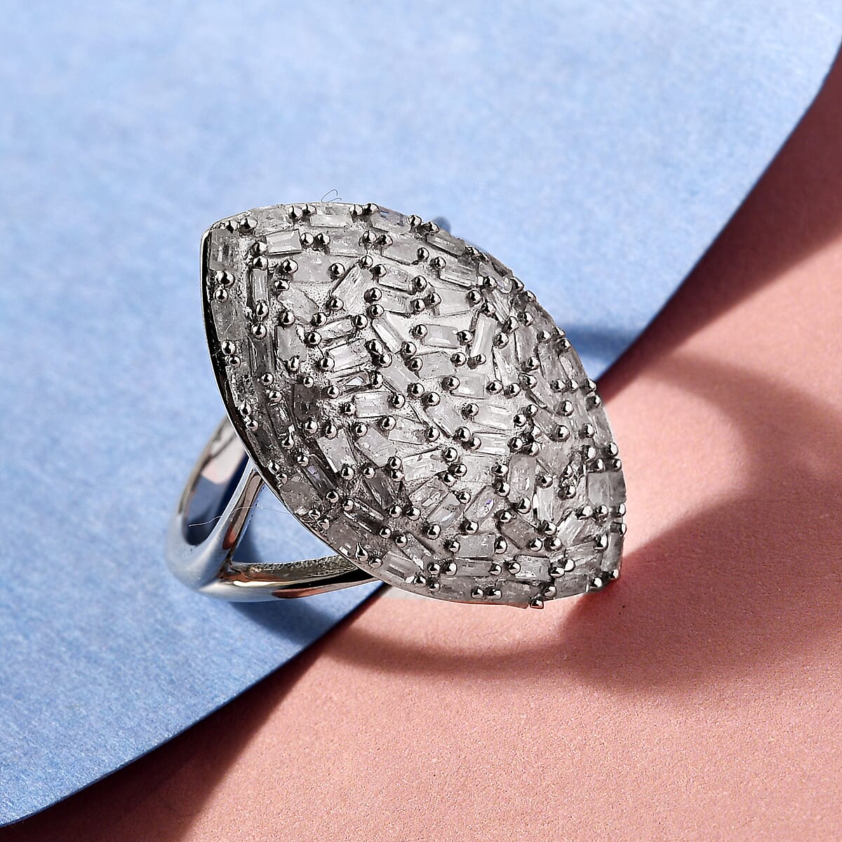 Diamond Elongated Ring in Platinum Over Sterling Silver (Size 7.0) 1.00 ctw image number 1