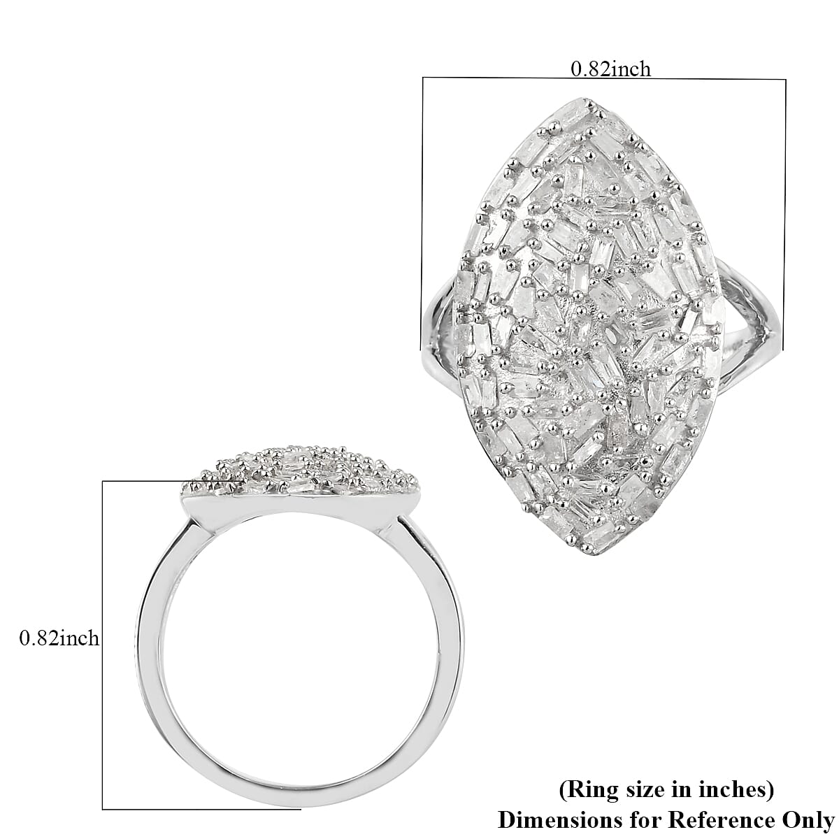 Diamond Elongated Ring in Platinum Over Sterling Silver (Size 7.0) 1.00 ctw image number 5