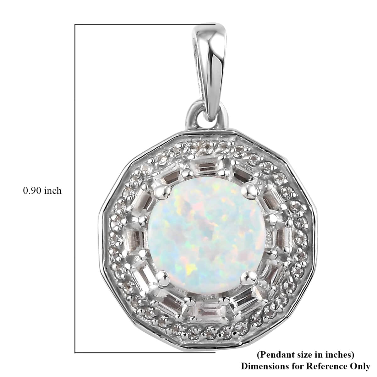 Lab Created Opal and White Topaz October Birthstone Flower Pendant in Platinum Over Sterling Silver 1.10 ctw image number 3