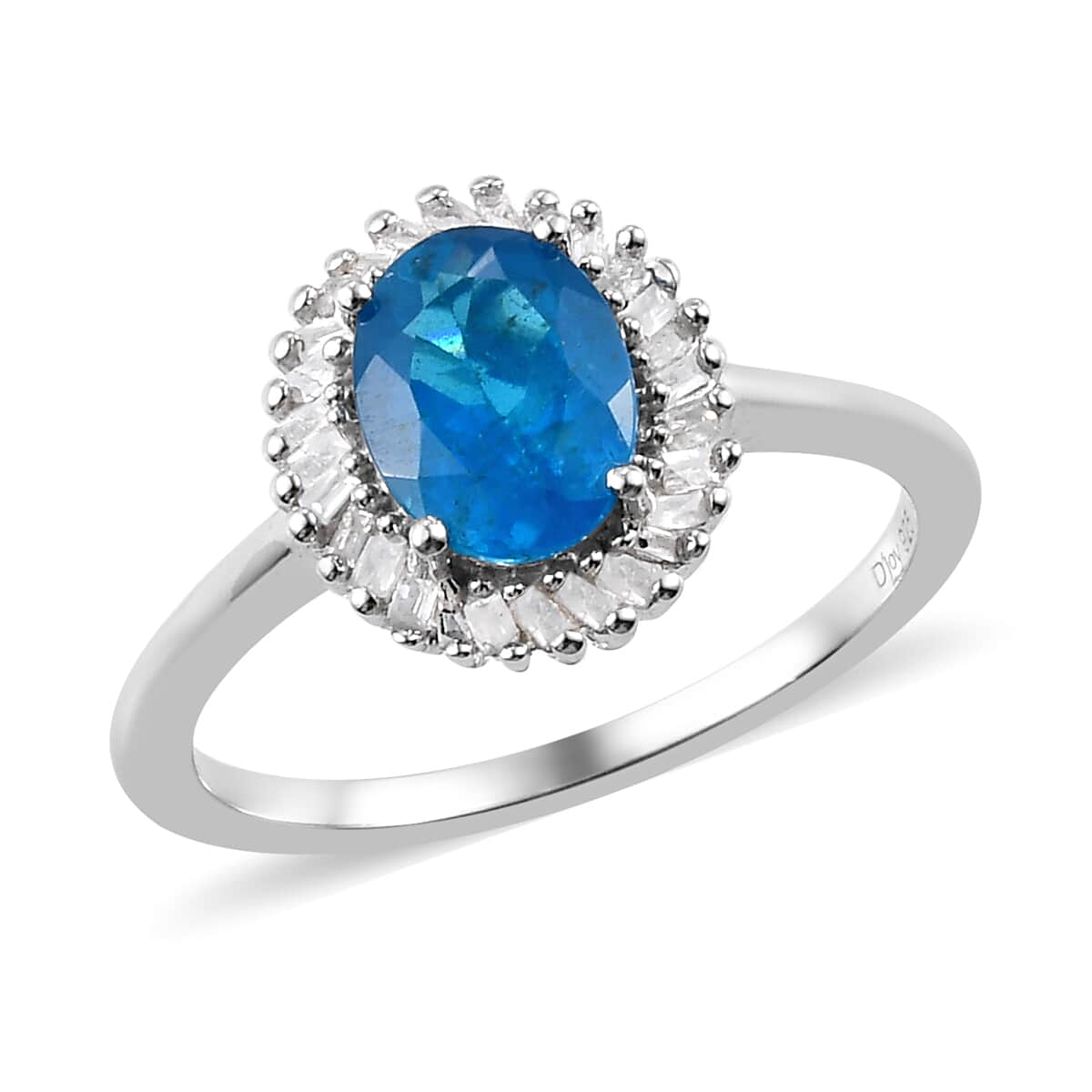 Malgache Neon Apatite and Diamond Halo Ring in Platinum Over Sterling Silver (Size 7.0) 1.40 ctw image number 0