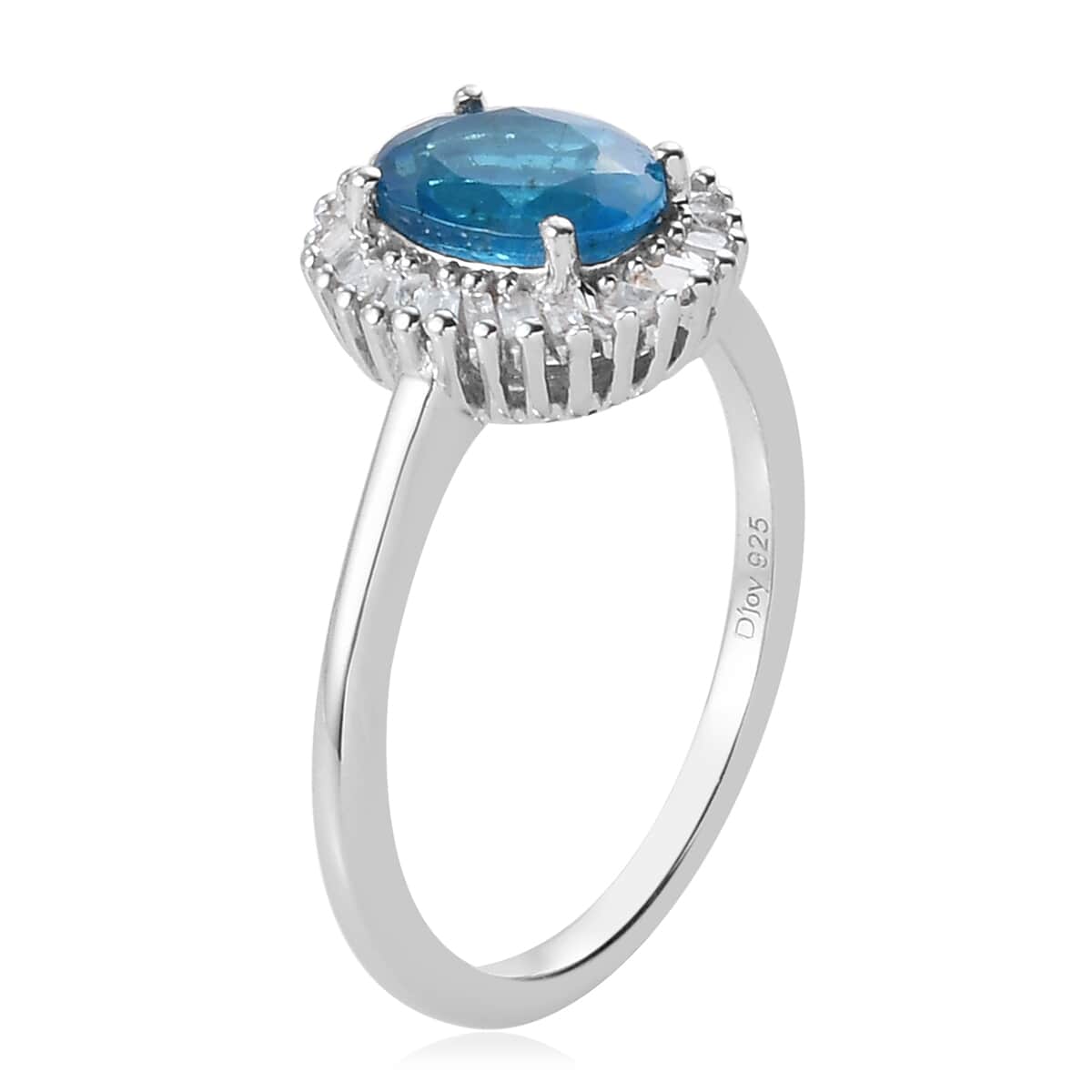 Malgache Neon Apatite and Diamond Halo Ring in Platinum Over Sterling Silver (Size 7.0) 1.40 ctw image number 3