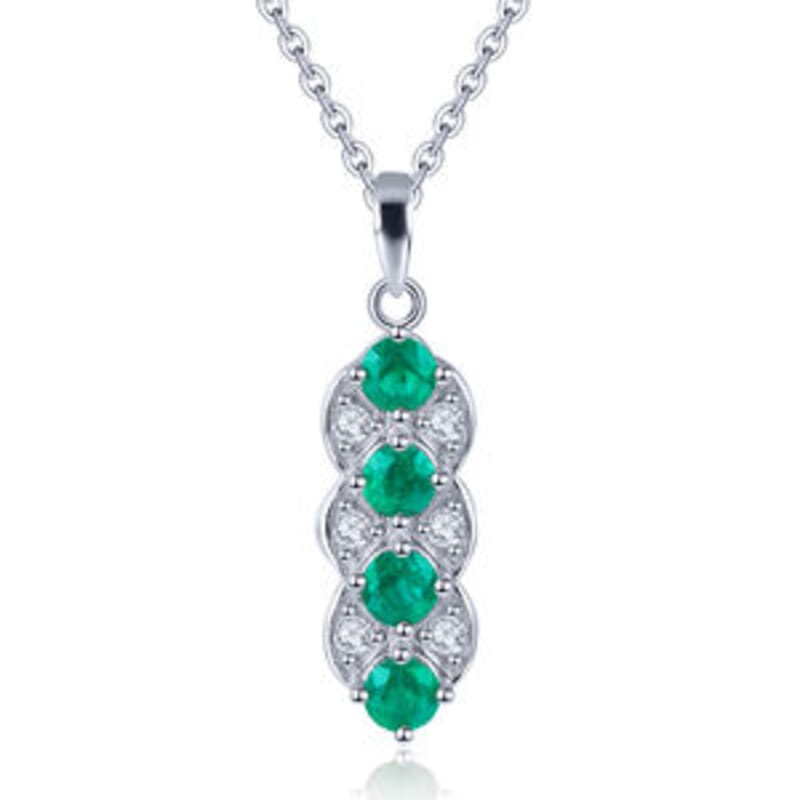 Emerald and White Zircon 0.94 ctw Pendant in Rhodium Over Sterling Silver