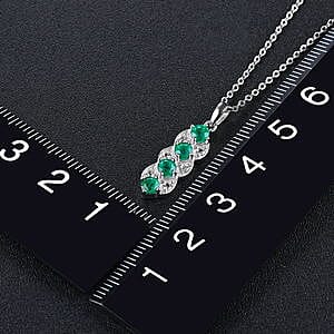 Emerald and White Zircon 0.94 ctw Pendant in Rhodium Over Sterling Silver