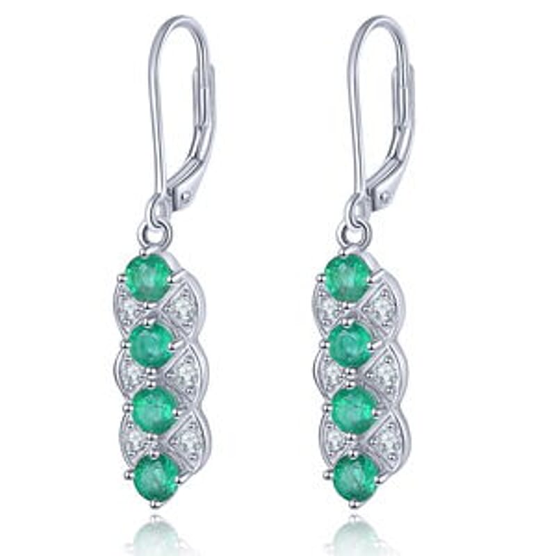 Emerald and White Zircon 0.94 ctw Earrings in Rhodium Over Sterling Silver