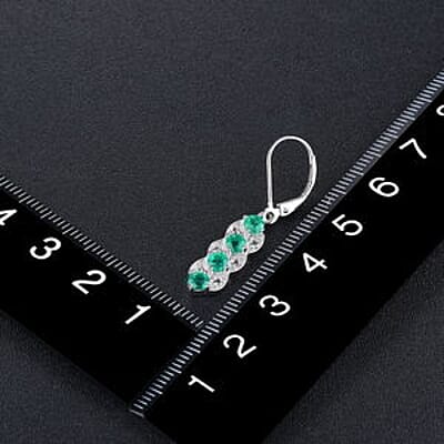 Emerald and White Zircon 0.94 ctw Earrings in Rhodium Over Sterling Silver