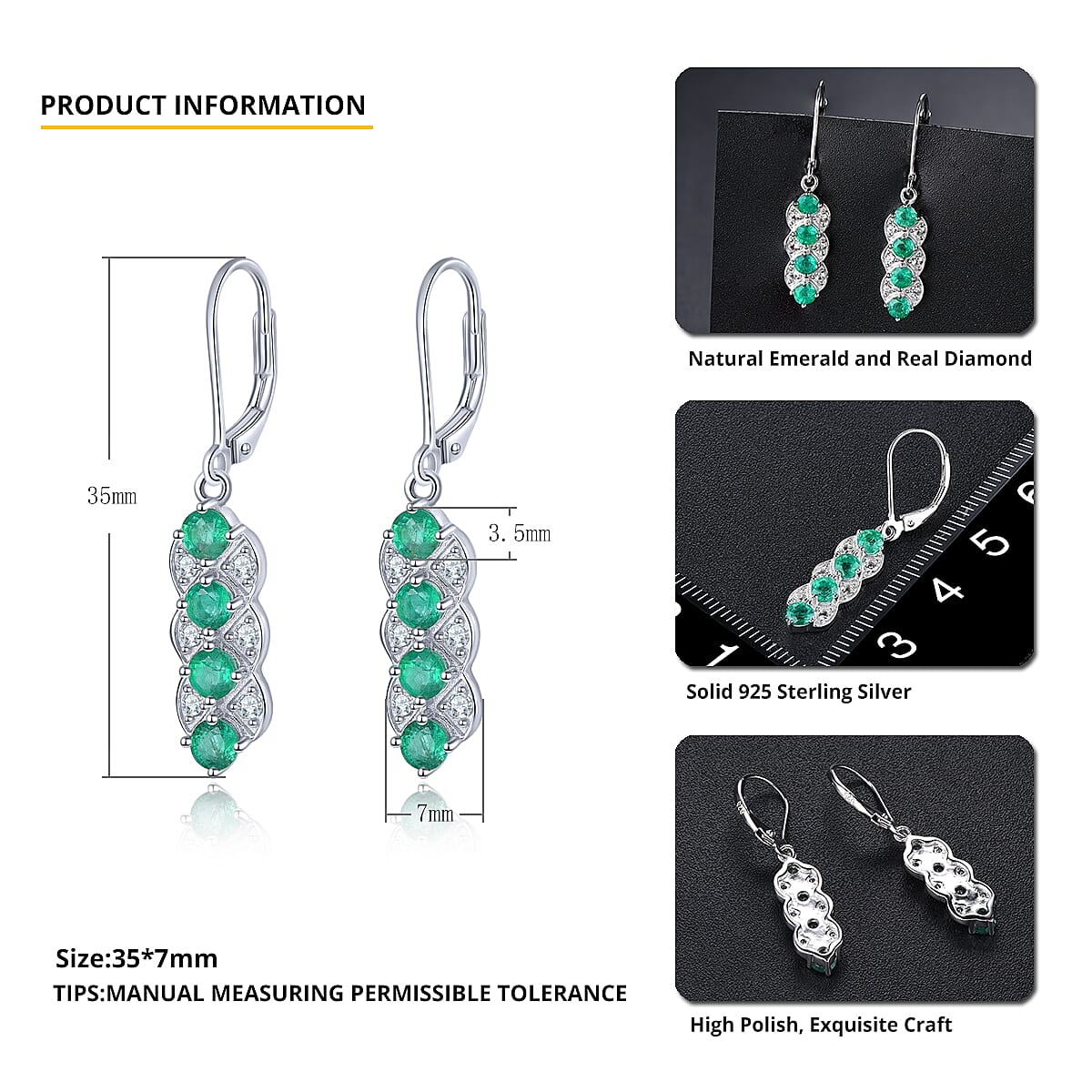 Emerald and White Zircon 0.94 ctw Earrings in Rhodium Over Sterling Silver