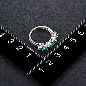 Emerald and White Zircon 1.41 ctw Ring in Rhodium Over Sterling Silver (Size 7)