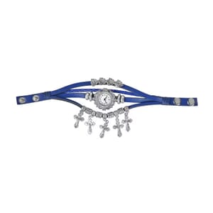Strada Austrian Crystal Japanese Movement Cross Pattern Multi Layer Bracelet Watch with Leather Strap (8 In-9 In)