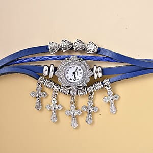 Strada Austrian Crystal Japanese Movement Cross Pattern Multi Layer Bracelet Watch with Leather Strap (8 In-9 In)