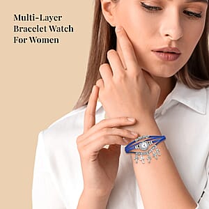 Strada Austrian Crystal Japanese Movement Cross Pattern Multi Layer Bracelet Watch with Leather Strap (8 In-9 In)