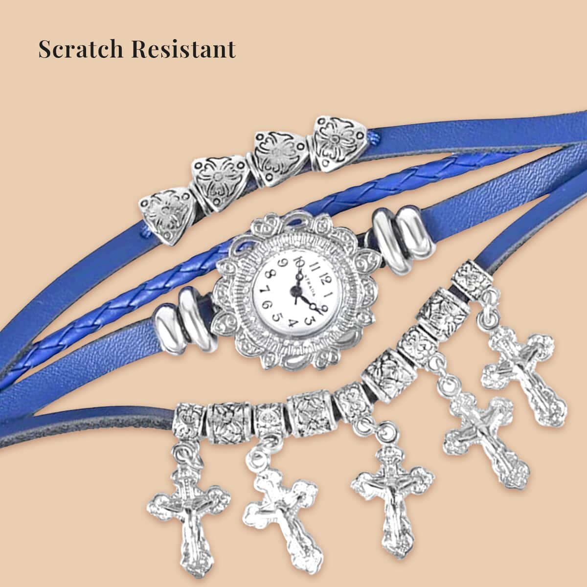 Strada Austrian Crystal Japanese Movement Cross Pattern Multi Layer Bracelet Watch with Leather Strap (8 In-9 In) image number 4