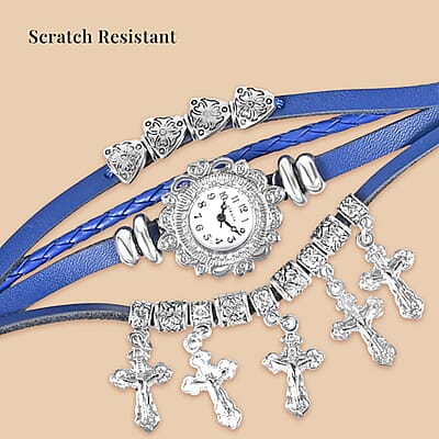 Strada Austrian Crystal Japanese Movement Cross Pattern Multi Layer Bracelet Watch with Leather Strap (8 In-9 In)